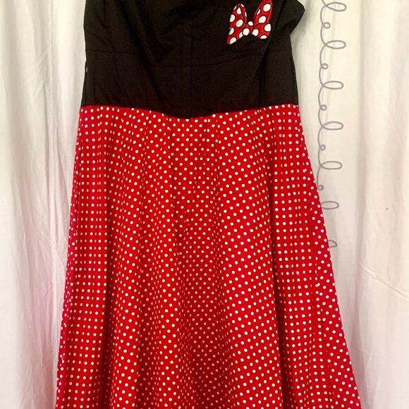 Disney Parks The Dress Shop Minnie Mouse Red Polka Dot Dress Size L Retro Pinup - Picture 4 of 7